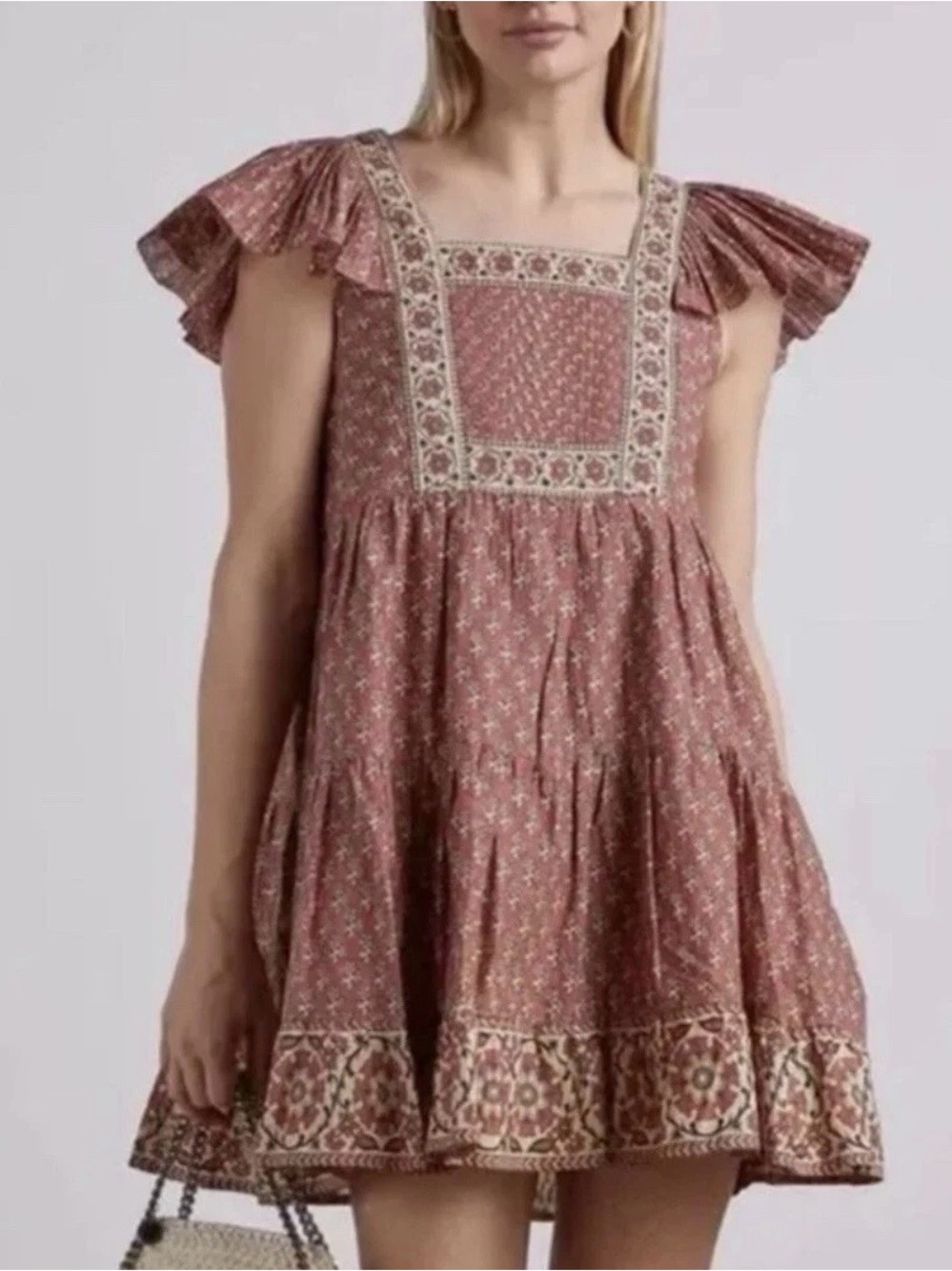 Sea New York Fernanda Tile Print Ruffle Sleeve Dress Size XS Women’s Mini Dress
